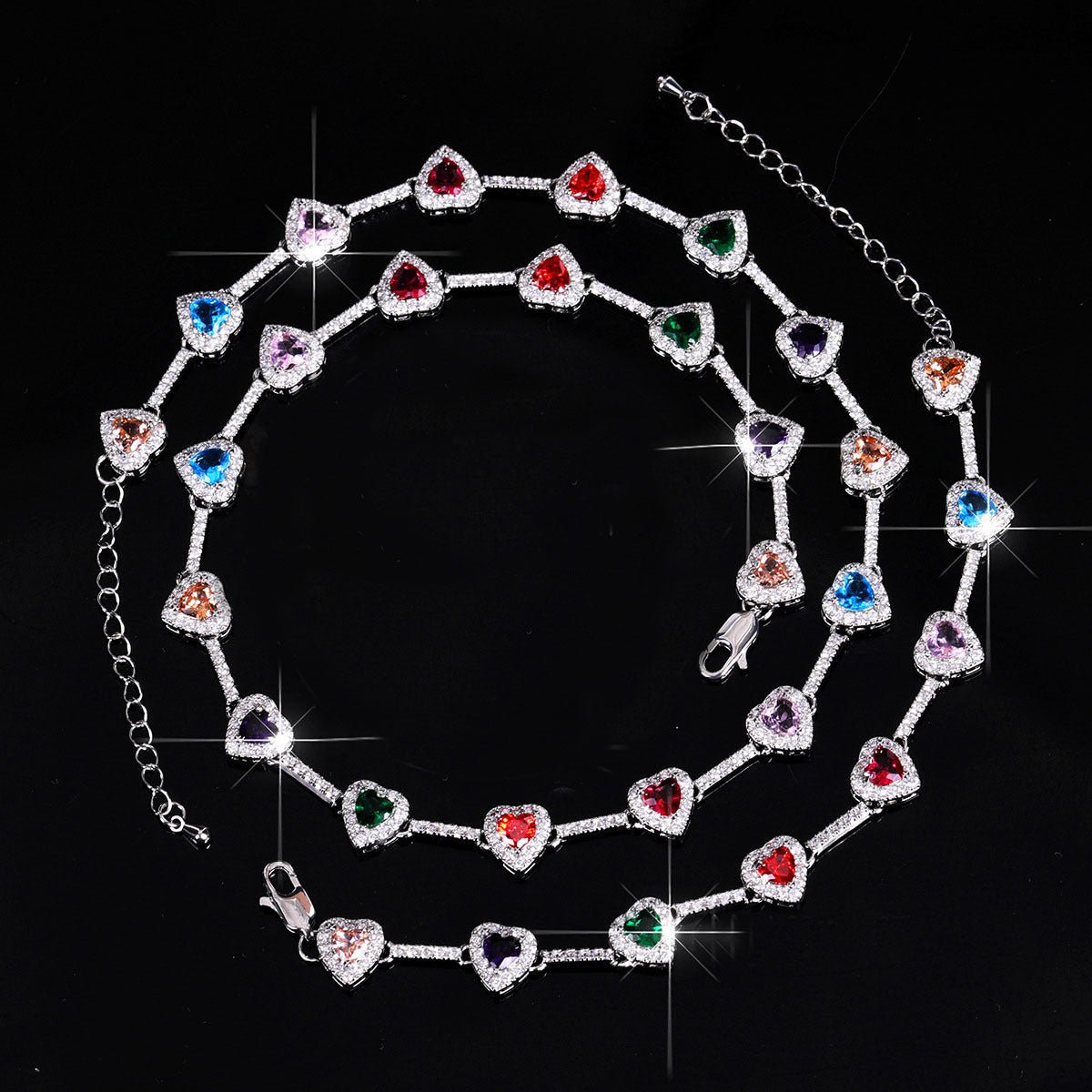 Heart - shaped Zircon Charm Bracelet And Necklace Set - Zambeel