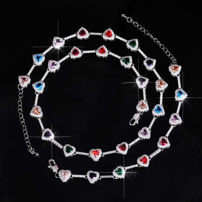 Heart - shaped Zircon Charm Bracelet And Necklace Set - Zambeel