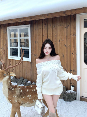 Heavily Embellished With Rhinestones Long - sleeved Pullover Sweater - Zambeel
