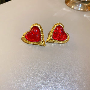 High End Temperament Pleated Heart - shaped Earrings Retro - Zambeel