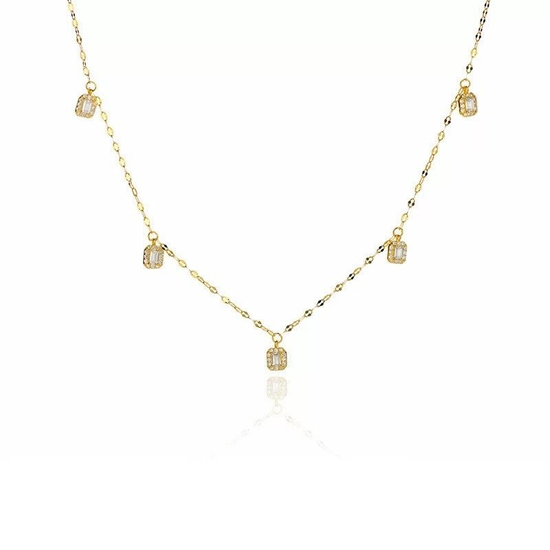 High - grade Niche Women's S925 Sterling Silver Small Square Diamond Clavicle Necklace - Zambeel