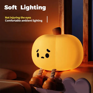 Home Decor Halloween Pumpkin Night Light Cute Soft Silicone Lamp Touch Dimmable Rechargeable Bedside Decor Light Kids Gifts Halloween Decorations - Zambeel