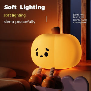 Home Decor Halloween Pumpkin Night Light Cute Soft Silicone Lamp Touch Dimmable Rechargeable Bedside Decor Light Kids Gifts Halloween Decorations - Zambeel