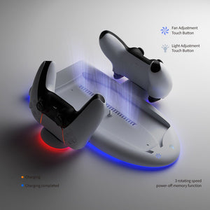 Host Multi - function Cooler Pad Fan PS5 Handle Fixed Charger Charging Belt RGB Colorful Ambience Light - Zambeel