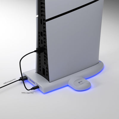 Host Multi - function Cooler Pad Fan PS5 Handle Fixed Charger Charging Belt RGB Colorful Ambience Light - Zambeel