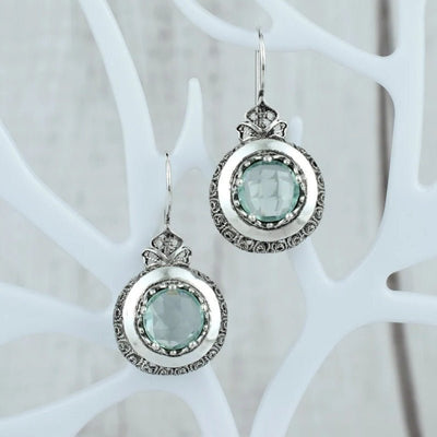 Hot - selling Round Blue Gemstone Carved Earrings - Zambeel