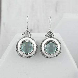 Hot - selling Round Blue Gemstone Carved Earrings - Zambeel