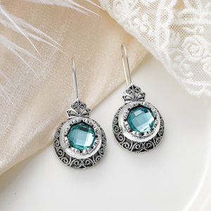 Hot - selling Round Blue Gemstone Carved Earrings - Zambeel