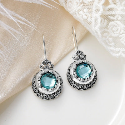 Hot - selling Round Blue Gemstone Carved Earrings - Zambeel