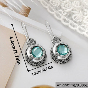 Hot - selling Round Blue Gemstone Carved Earrings - Zambeel