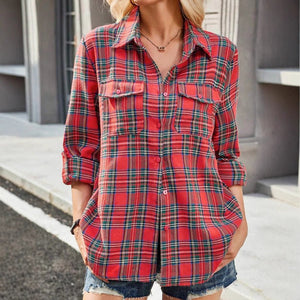 In - stock Womens Loose - fitting Long - sleeve Pocket Shirt - Zambeel