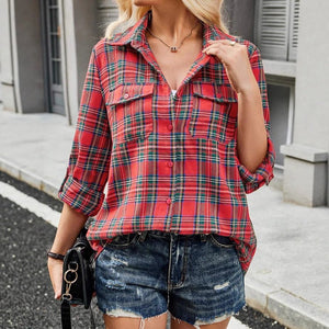 In - stock Womens Loose - fitting Long - sleeve Pocket Shirt - Zambeel