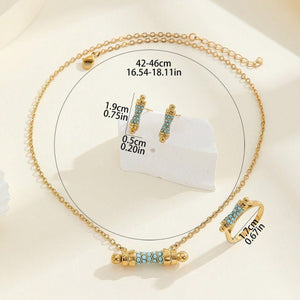 Index Finger Ring Necklace And Earring Suit Acrylic Inlaid - Zambeel