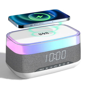 Intelligent Multifunctional Alarm Clock Bluetooth Speaker Wireless Charger Fast Charge Clock Atmosphere Night Light Home Decor - Zambeel