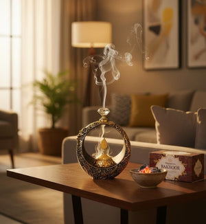 Islamic Round Crescent Frame with Hanging Golden Dome Showpiece - Zambeel