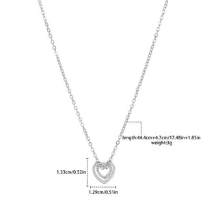 Japanese And Korean Minimalist Double Heart Necklace, Fashionable And Versatile, Full Diamond Hollow Crystal Double Heart Pendant, Collarbone Chain - Zambeel