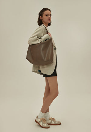 Khaki Autumn And Winter Soft Casual Large Capacity Zipper Tote Bag - Zambeel