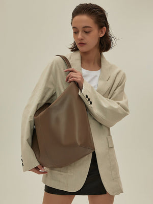 Khaki Autumn And Winter Soft Casual Large Capacity Zipper Tote Bag - Zambeel