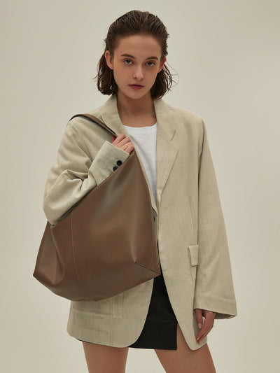 Khaki Autumn And Winter Soft Casual Large Capacity Zipper Tote Bag - Zambeel