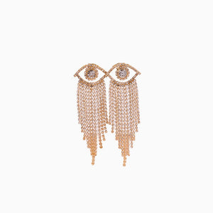 Korean - style Full - diamond Long Tassel Earrings With Round Diamonds - Zambeel