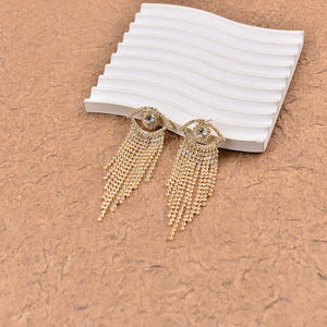 Korean - style Full - diamond Long Tassel Earrings With Round Diamonds - Zambeel