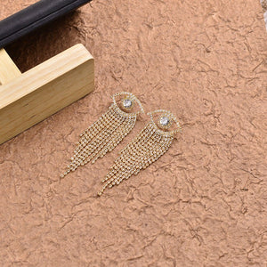 Korean - style Full - diamond Long Tassel Earrings With Round Diamonds - Zambeel