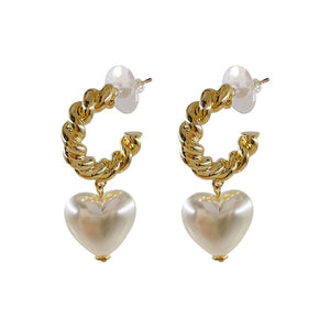 Korean - style Minimalist Twisted - pearl Heart Earrings For Women - Zambeel