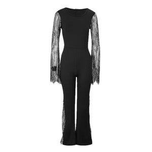 Lace - embellished Long - sleeve Crew - neck Bodycon Jumpsuit With A Cinched Waist And Hip - lifting Design - Zambeel