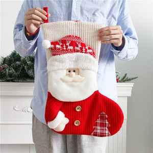 Large Red White Knitted Christmas Stocking Santa Claus Fireplace Decor Socks Xmas Gift Bags Candy Holder Decor For Home - Zambeel
