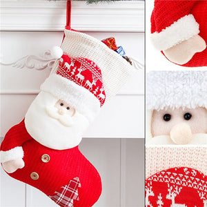 Large Red White Knitted Christmas Stocking Santa Claus Fireplace Decor Socks Xmas Gift Bags Candy Holder Decor For Home - Zambeel