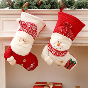 Large Red White Knitted Christmas Stocking Santa Claus Fireplace Decor Socks Xmas Gift Bags Candy Holder Decor For Home - Zambeel