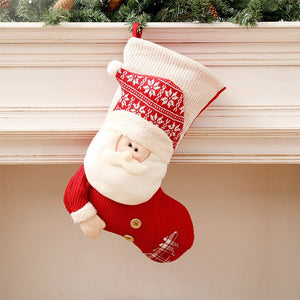 Large Red White Knitted Christmas Stocking Santa Claus Fireplace Decor Socks Xmas Gift Bags Candy Holder Decor For Home - Zambeel