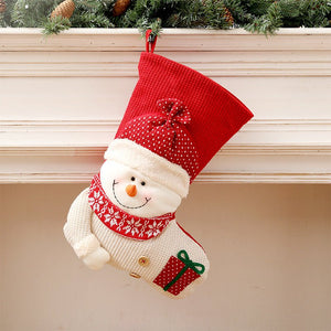 Large Red White Knitted Christmas Stocking Santa Claus Fireplace Decor Socks Xmas Gift Bags Candy Holder Decor For Home - Zambeel