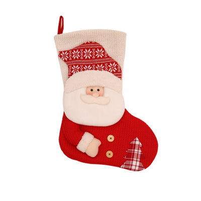 Large Red White Knitted Christmas Stocking Santa Claus Fireplace Decor Socks Xmas Gift Bags Candy Holder Decor For Home - Zambeel