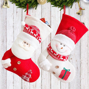 Large Red White Knitted Christmas Stocking Santa Claus Fireplace Decor Socks Xmas Gift Bags Candy Holder Decor For Home - Zambeel