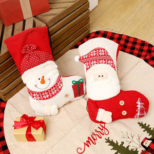 Large Red White Knitted Christmas Stocking Santa Claus Fireplace Decor Socks Xmas Gift Bags Candy Holder Decor For Home - Zambeel