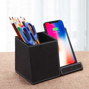 Leather Pen Holder Wireless Charger Wireless Phone Charger And Pen Holder Fast Charging Phone - Zambeel