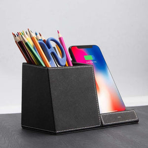 Leather Pen Holder Wireless Charger Wireless Phone Charger And Pen Holder Fast Charging Phone - Zambeel