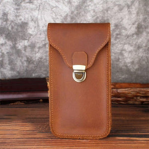 Leather Retro Mobile Phone Bag Outdoor Portable Mobile Phone Protective Cover Home Mobile Phone Storage Bag - Zambeel