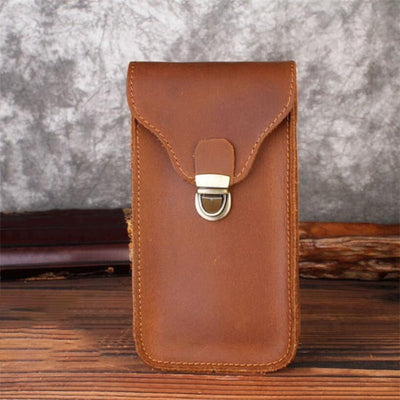 Leather Retro Mobile Phone Bag Outdoor Portable Mobile Phone Protective Cover Home Mobile Phone Storage Bag - Zambeel