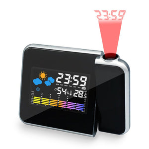 LED Alarm Projection Clock Thermometer Hygrometer Wireless Weather Station Digital Watch Snooze Desk Table Project Radio Clock - Zambeel