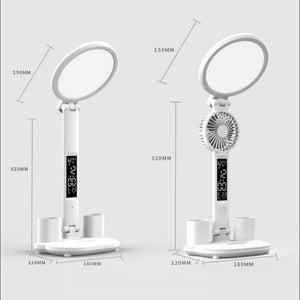LED Clock Table Lamp USB Chargeable Dimmable Desk Lamp Plug - in LED Fan Light Foldable Eye Protection Reading Night Light - Zambeel