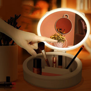 LED Makeup Mirror Desktop Girls Dormitory With Light Storage Box Home Decor - Zambeel