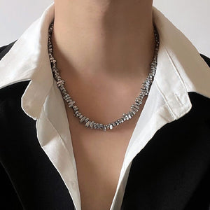 Light - luxury Couples Clavicle For Women Mens Titanium Steel Irregular Broken Silver Necklace - Zambeel