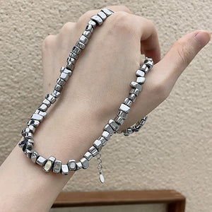 Light - luxury Couples Clavicle For Women Mens Titanium Steel Irregular Broken Silver Necklace - Zambeel