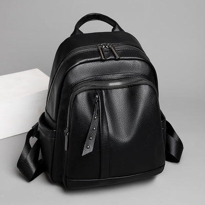 Light Luxury High - grade Backpack Women's Backpack PU Soft Leather Fashion Simple Waterproof Large Capacity Travel Bag - Zambeel