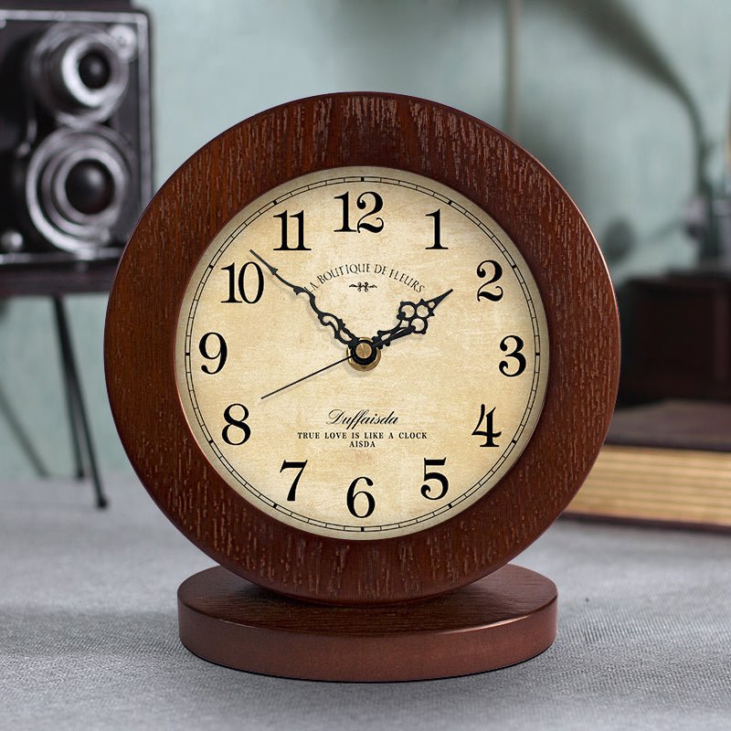 Living Room American Simple Wooden Clock Table Clock Mute Modern Bedroom Table Clock - Zambeel