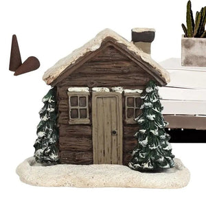 Log Cabin Incense Burner Rustic Christmas Chimney Hut Incense Cone Burner Collectible Resin Statue Table - Zambeel