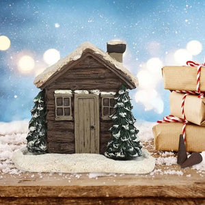 Log Cabin Incense Burner Rustic Christmas Chimney Hut Incense Cone Burner Collectible Resin Statue Table - Zambeel