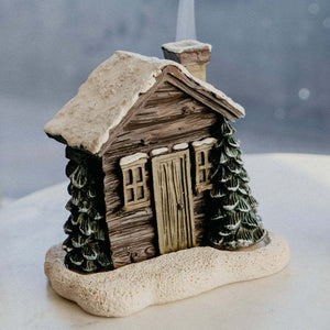 Log Cabin Incense Burner Rustic Christmas Chimney Hut Incense Cone Burner Collectible Resin Statue Table - Zambeel